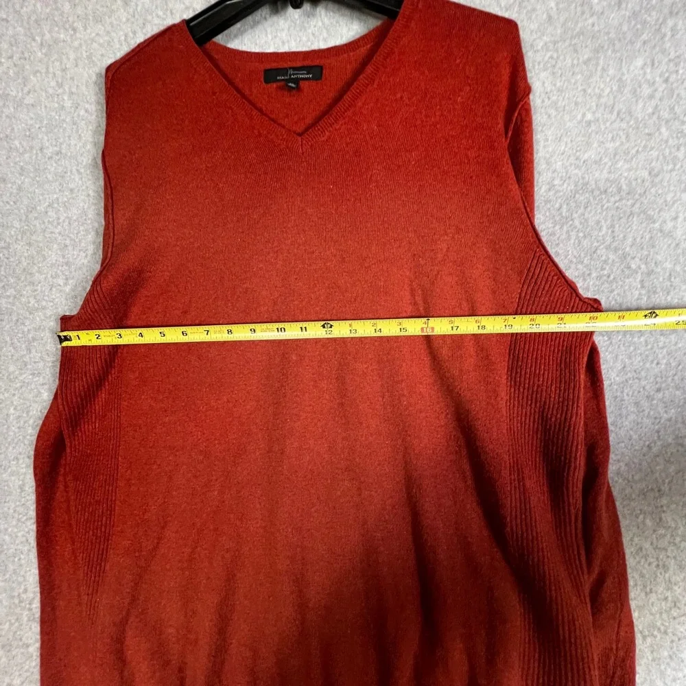 Marc Anthony V-Neck Sweater Mens XL Orange Cotton Cashmere Blend Long Sleeve